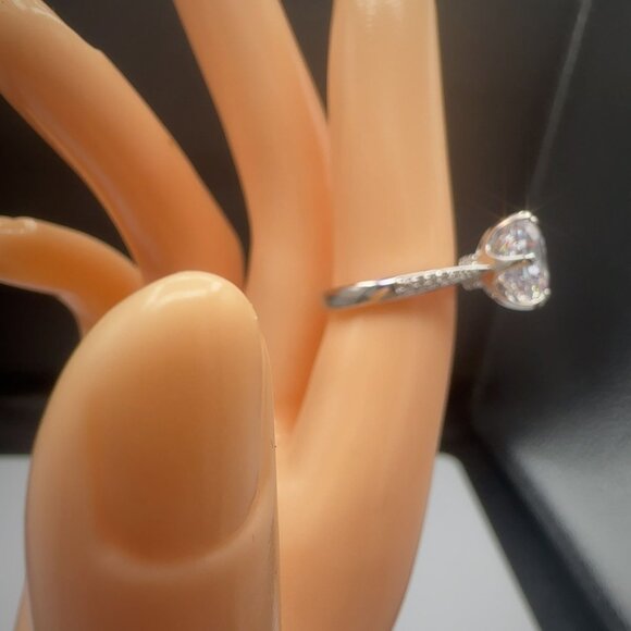 CZ Engagement Ring 4CT Round Cut Silver Tone Pave Band Size 8 - Picture 7 of 10